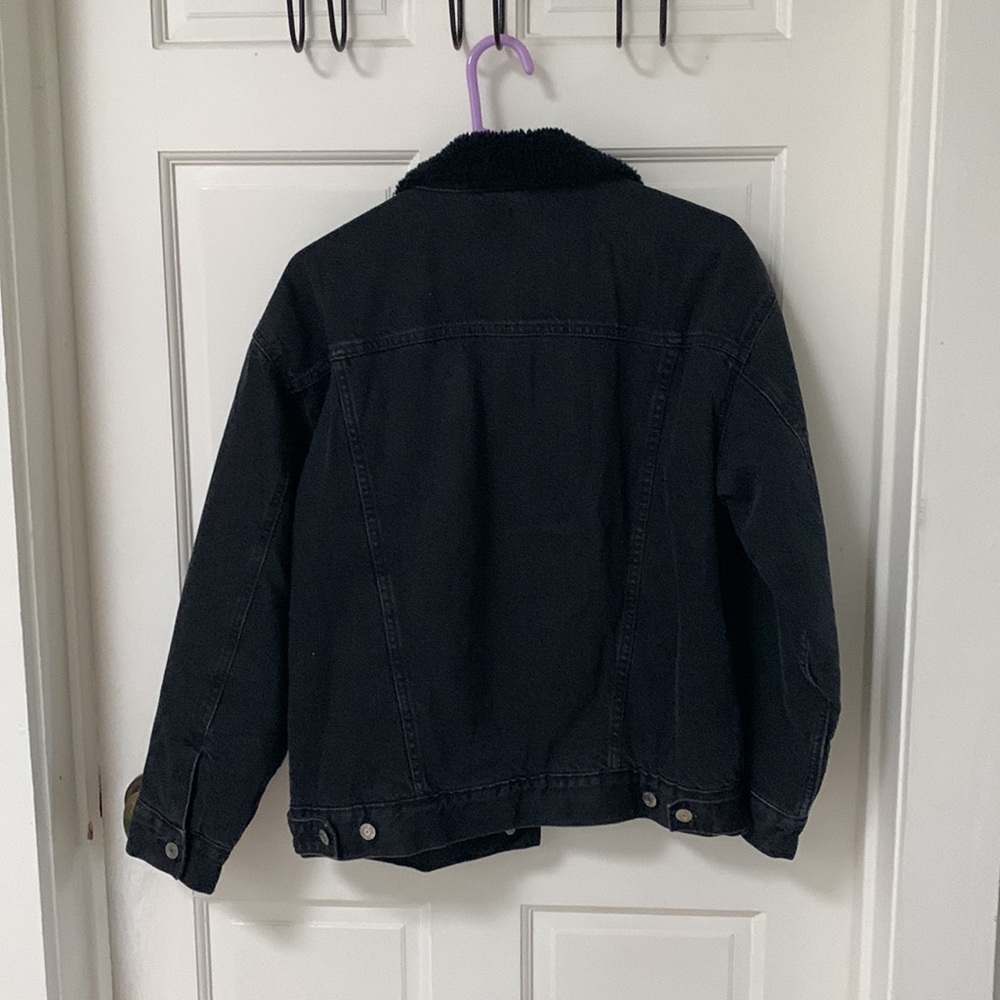 Gap oversized black denim Sherpa jacket size Small - Picture 4 of 11
